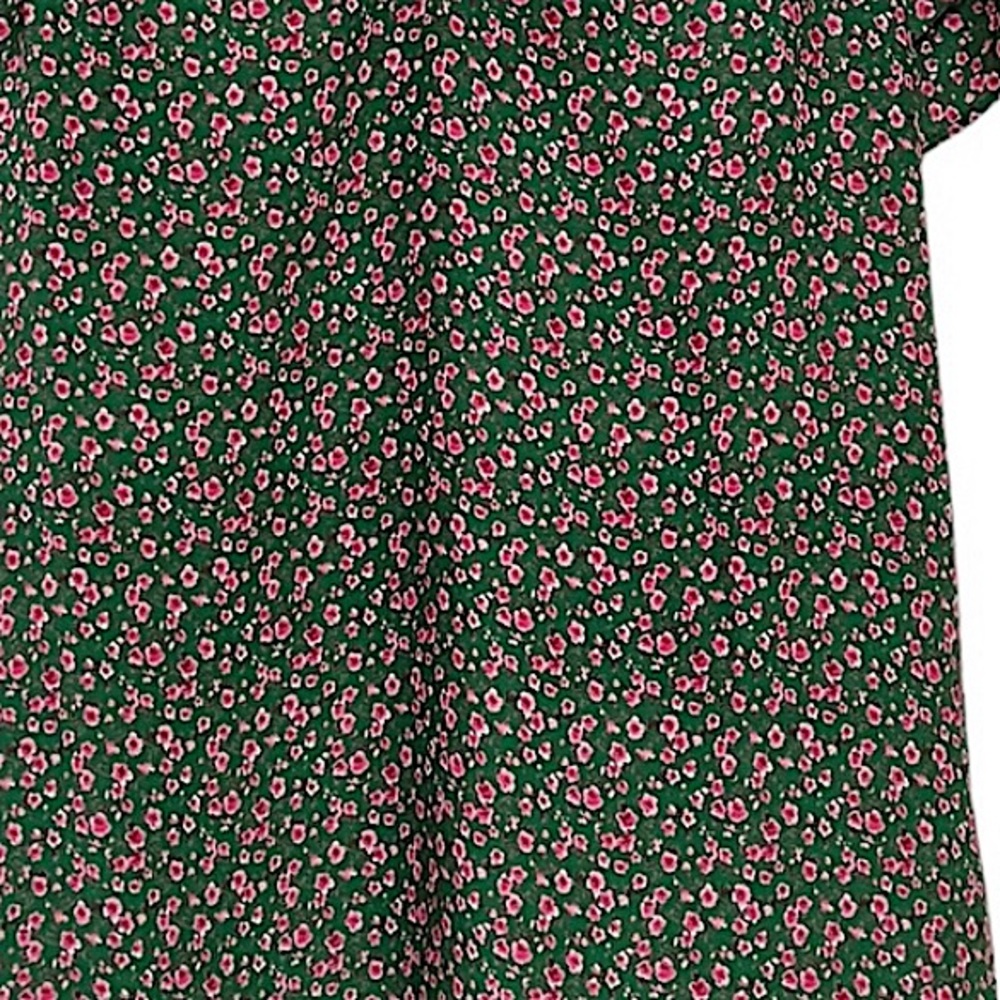 Pleione green pink floral ruffle sleeve blouse L